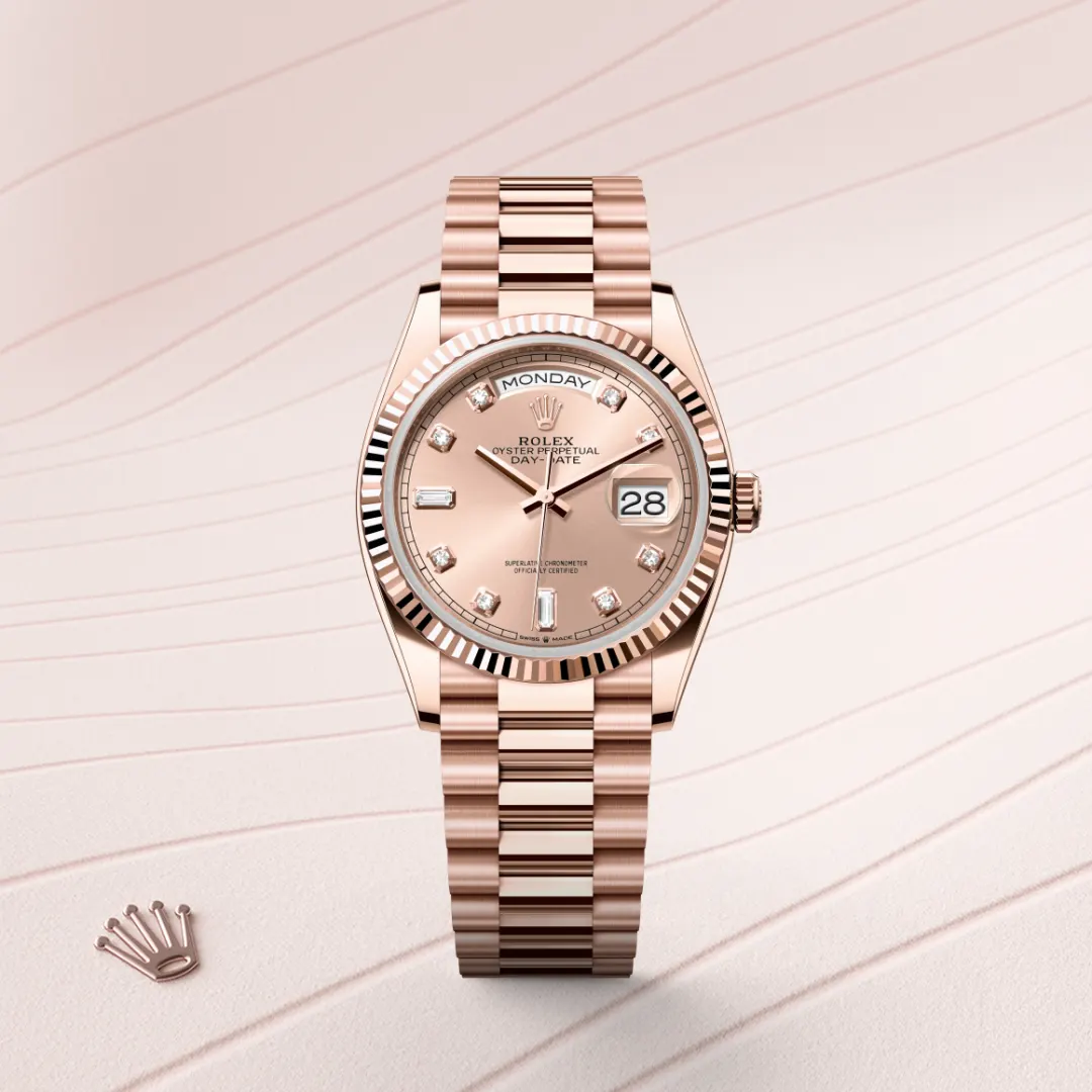 rolex day-date in 18 ct everose gold, m128235-0009 - Chronolink