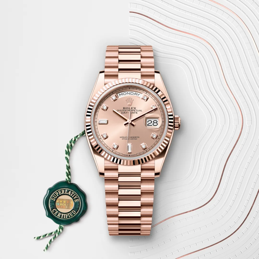 rolex day-date in 18 ct everose gold, m128235-0009 - Chronolink