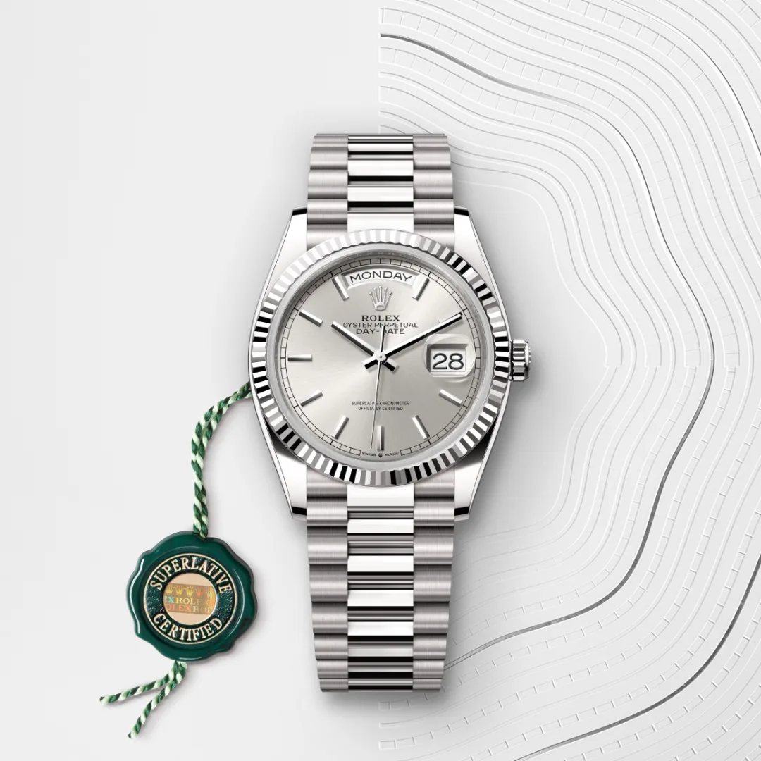 rolex day-date in 18 ct white gold, m128239-0005 - Chronolink