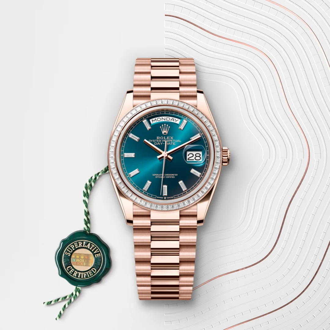 rolex day-date in 18 ct everose gold, m128395tbr-0032 - Chronolink
