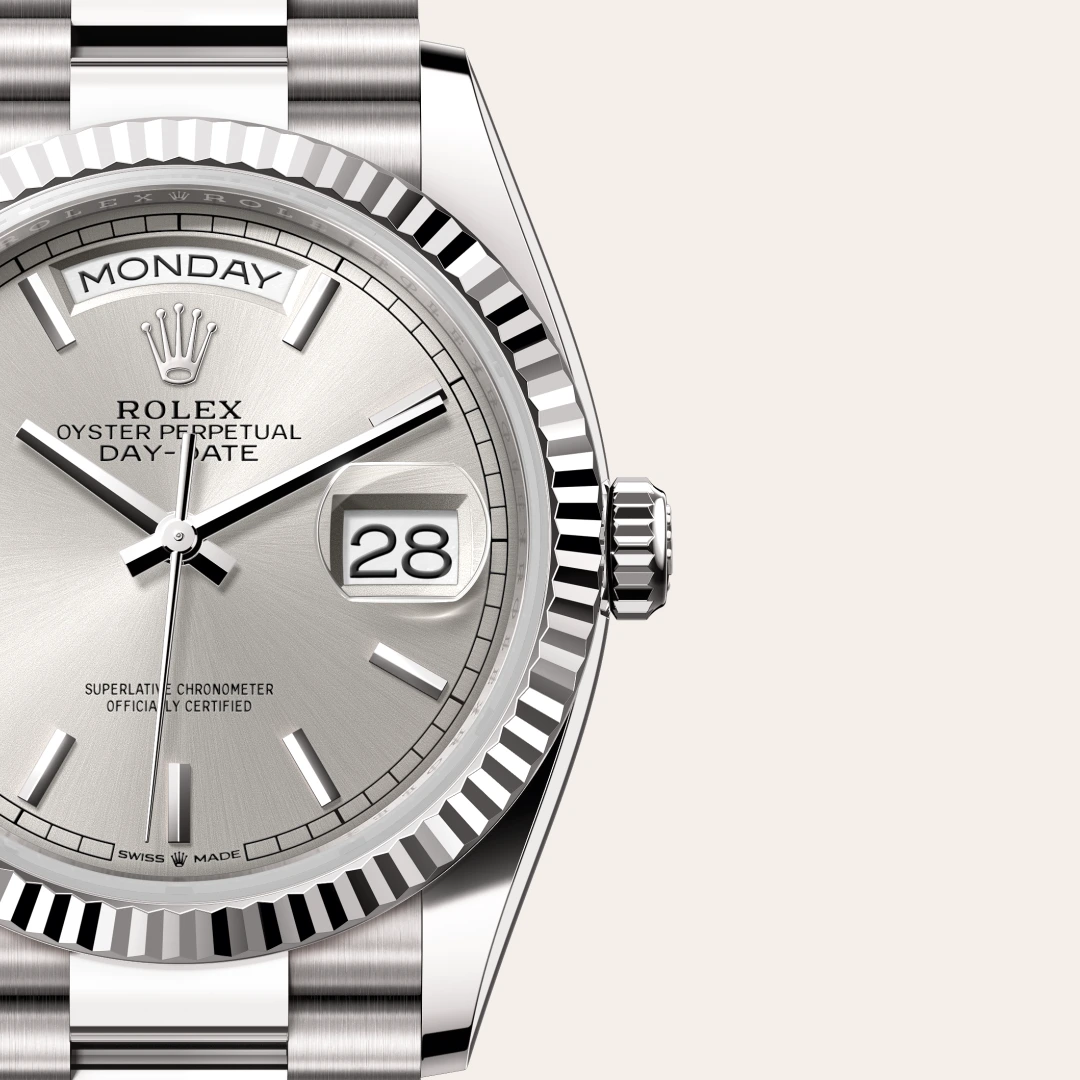 rolex day-date in 18 ct white gold, m128239-0005 - Chronolink