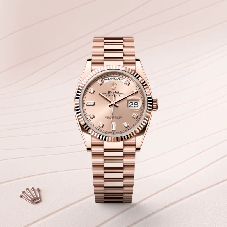 rolex day-date in 18 ct everose gold, m128235-0009 - Chronolink