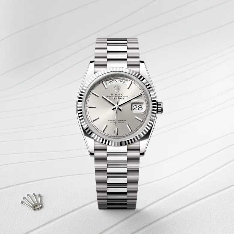 rolex day-date in 18 ct white gold, m128239-0005 - Chronolink